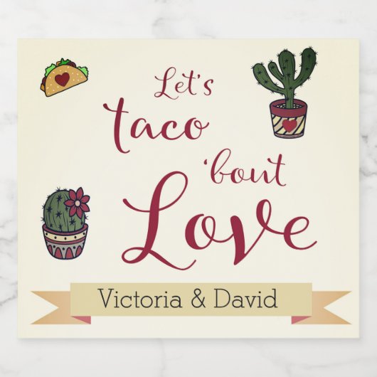 Laten we Taco's over Love Fiesta Theme Couples Sho Bier Etiket (Enkel label)