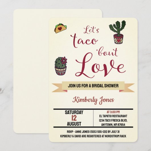 Laten we Taco's over Love Fiesta Theme Vrijgezelle Kaart (Voorkant / Achterkant)