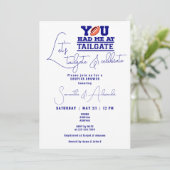 Laten we Tailgate vieren Blue Bridal Couple Shower Kaart (Staand voorkant)