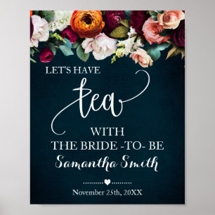 Laten we Tea met Bride Wine Navy Wedding Shower he Poster