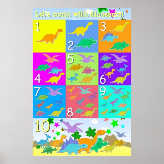Laten we Tellen Met Dinosaurussen Nummers 1 - 10 T Poster (Voorkant)