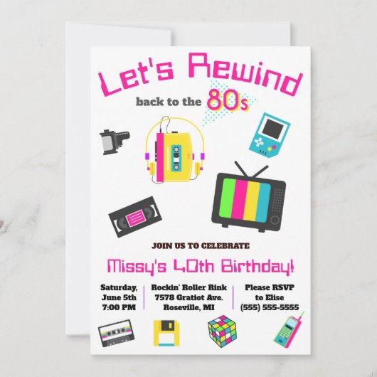 Laten we terugspoelen naar het 80's verjaardagsfee kaart (Voorkant)