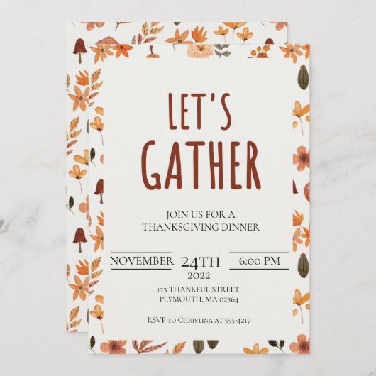 Laten we Thanksgiving dineruitnodiging verzamelen Kaart (Voorkant / Achterkant)