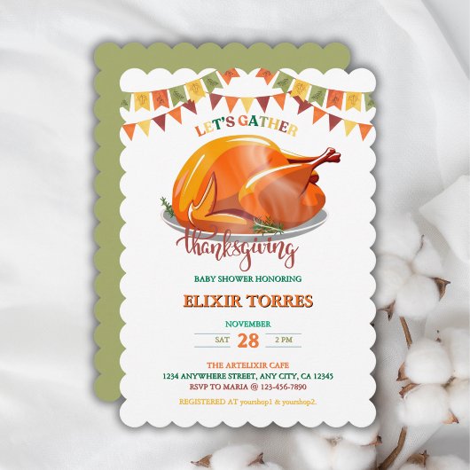 Laten we Thanksgiving Turkije Feest Baby shower ve Kaart