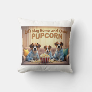 Laten we thuis blijven en Pupcorn Cartoon honden b Kussen