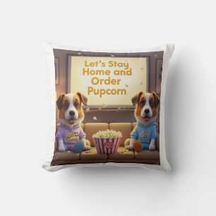 Laten we thuis blijven en Pupcorn Cartoon-honden b Kussen