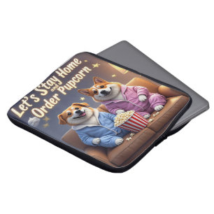 Laten we thuis blijven en Pupcorn Cartoon-honden b Laptop Sleeve