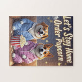 Laten we thuis blijven en Pupcorn Cartoon-honden b Legpuzzel (Horizontaal)
