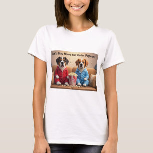 Laten we thuis blijven en Pupcorn Cartoon-honden b T-shirt