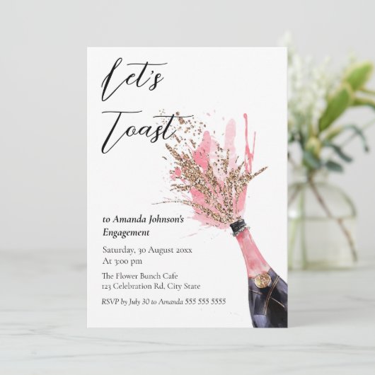 Laten we toast champagne roze Vrijgezellenfeest Kaart (Staand voorkant)