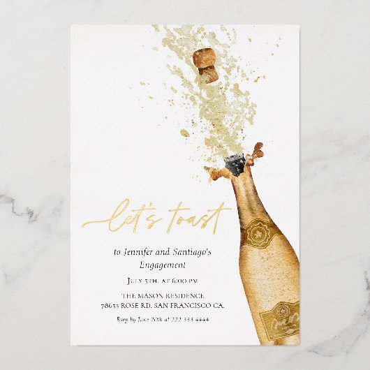 Laten we Toast Champagne Verloving Folie Uitnodiging (Voorkant)