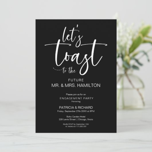 Laten we toast chic kalligrafie verlovingsfeest kaart (Staand voorkant)