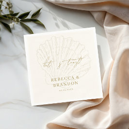 Laten we toast op Ivory & Gold Seashell Kustbruilo Servet