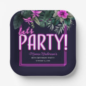 Laten we Tropische Roze Neon Verjaardag feesten Papieren Bordje (Voorkant)