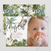 Laten we uithangen Sloth Oerwoud 1e Verjaardag Fot Kaart (Voorkant / Achterkant)