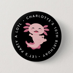 Laten we veel feestvieren! • Axolotl Verjaardagsfe Ronde Button 5,7 Cm