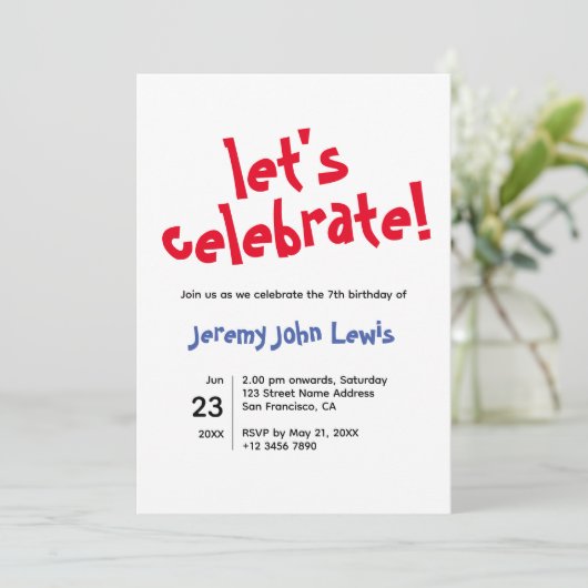 Laten we verjaardagsuitnodiging vieren kaart (Staand voorkant)