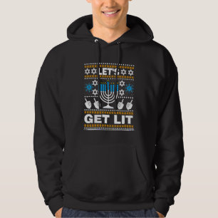 Laten we verlicht Chanoeka decoraties Dreidel Meno Hoodie