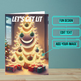 Laten we verlicht grappige kerstboom kaart