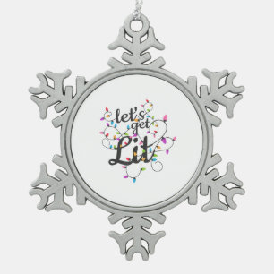 Laten we verlicht kersttop Casual kerstlicht Tin Sneeuwvlok Ornament
