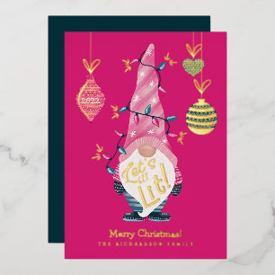 Laten we verlicht krijgen Leuke Bright Gnome kerst Folie Feestdagenkaart