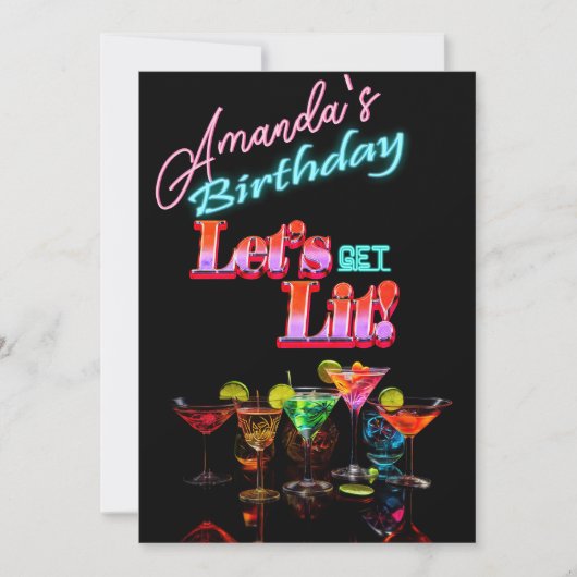 Laten we verlicht neon cocktail verjaardag kaart (Voorkant)