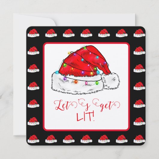 Laten we verlicht Santa Hat Strings of Lights Kaart (Voorkant)