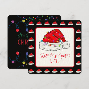 Laten we verlicht Santa Hat Strings of Lights Kaart