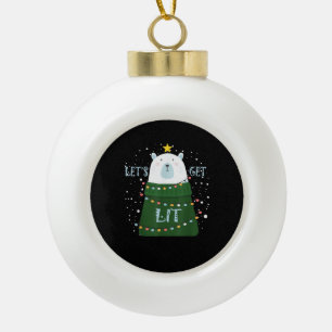 Laten we verlicht Schattige Beer kerstpyjama's Keramische Bal Ornament