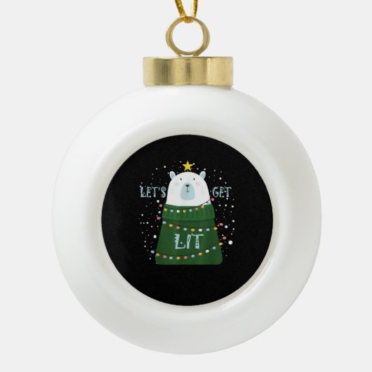 Laten we verlicht Schattige Beer kerstpyjama's Keramische Bal Ornament (Voorkant)