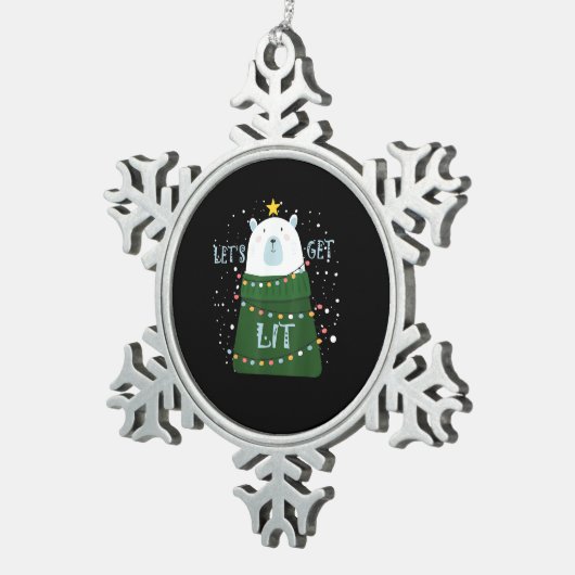 Laten we verlicht Schattige Beer kerstpyjama's Tin Sneeuwvlok Ornament (Rechts)