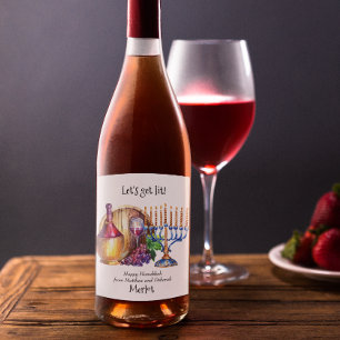 Laten we verlichte Chanoeka Grappige Gift Wijn Wijn Etiket