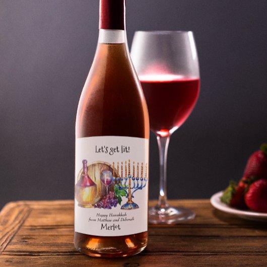 Laten we verlichte Chanoeka Grappige Gift Wijn Wijn Etiket