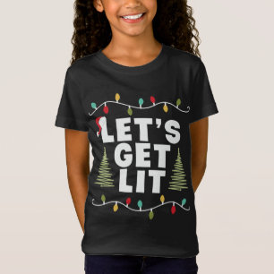 Laten we verlichte kerstverlichting kerstboom t-shirt