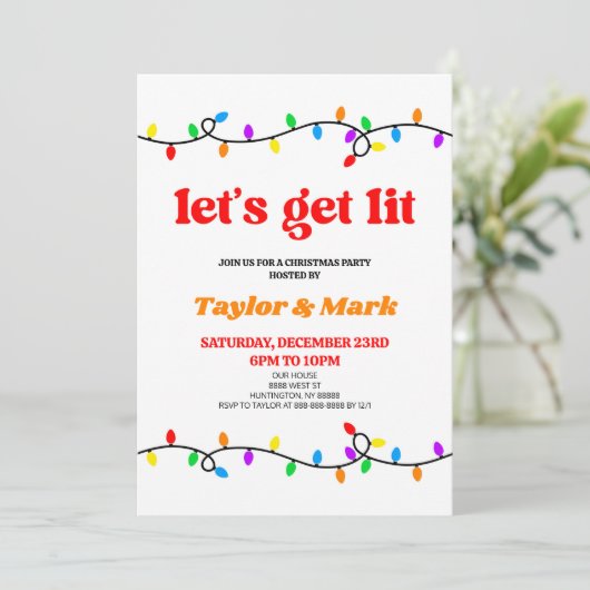 Laten we verlichte kerstverlichting Retro feestdag Kaart (Staand voorkant)