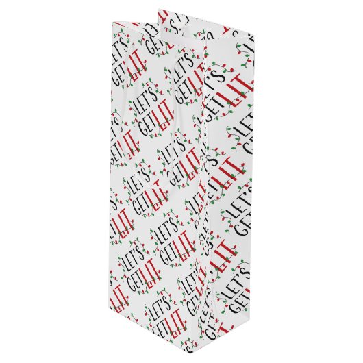 Laten we verlichte Typografie en Kerstverlichting Wijn Cadeautas (Voorkant Gekanteld)