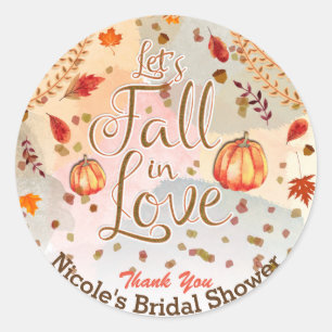 Laten we Verliefd Raken Bruids Shower Herfstblader Ronde Sticker
