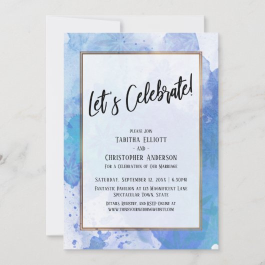 Laten we vier het Goud rand Abstract Blauwe Spette Kaart (Voorkant)