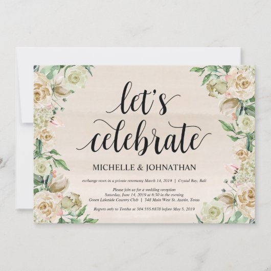 Laten we vieren, Elopement Reception Invitation Kaart (Voorkant)
