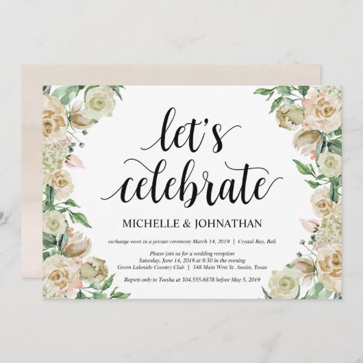 Laten we vieren, Elopement Reception Invitation Kaart (Voorkant / Achterkant)