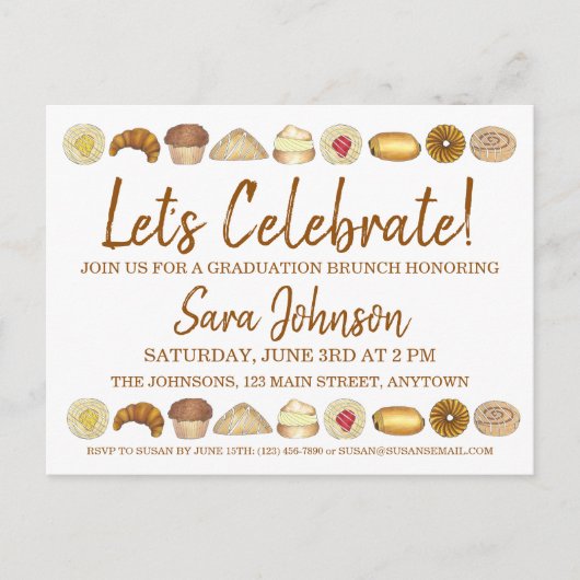 Laten we vieren gebak dienblad ontbijt brunch voed uitnodiging briefkaart (Voorkant)