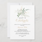 Laten we vieren goud groen gebladerte feest kaart (Voorkant)