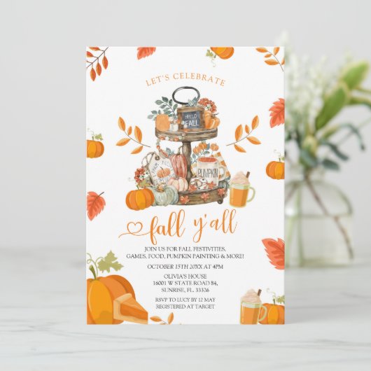 Laten we vieren Herfst Y'all Oranje pompoen partij Kaart (Staand voorkant)