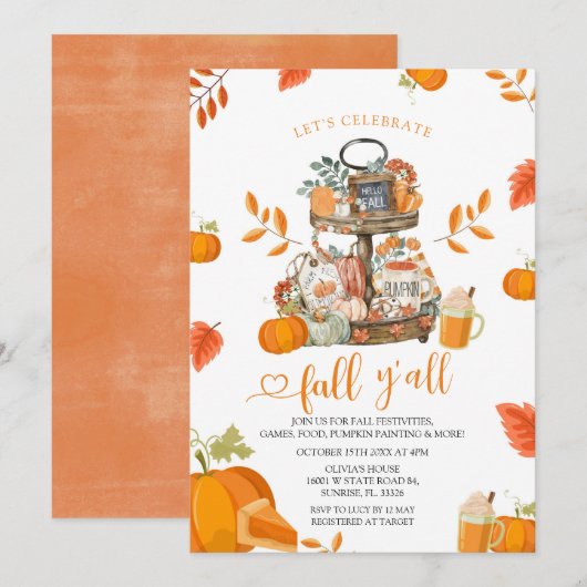 Laten we vieren Herfst Y'all Oranje pompoen partij Kaart (Voorkant / Achterkant)