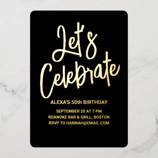 Laten we vieren in Folie verjaardag of feest Folie Uitnodiging (Voorkant)