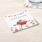 Laten we vieren met BBQ Couples Douche Kartonnen Onderzetters (Schuin)