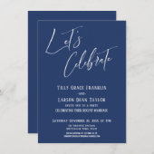 Laten we vieren Moderne Elegante Marineblauwe Huwe Kaart (Voorkant / Achterkant)