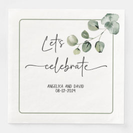 Laten we vieren naam datum eucalyptus modern servet