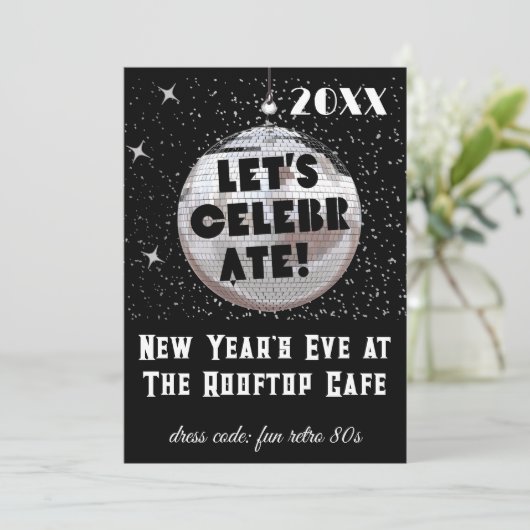 Laten we vieren NYE Disco Ball PARTY Zwart Kaart (Staand voorkant)