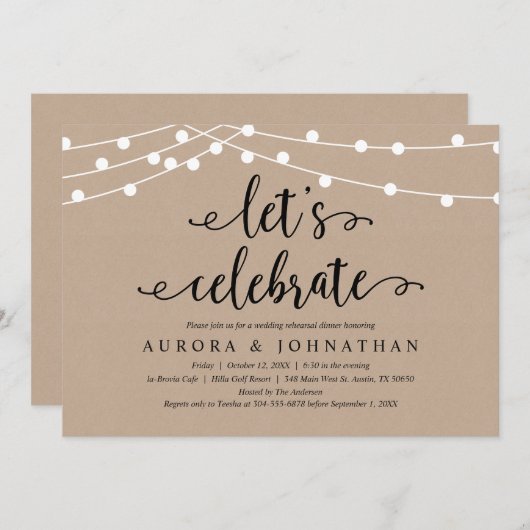 Laten we vieren, Rustic Kraft repetitie Dinner Kaart (Voorkant / Achterkant)